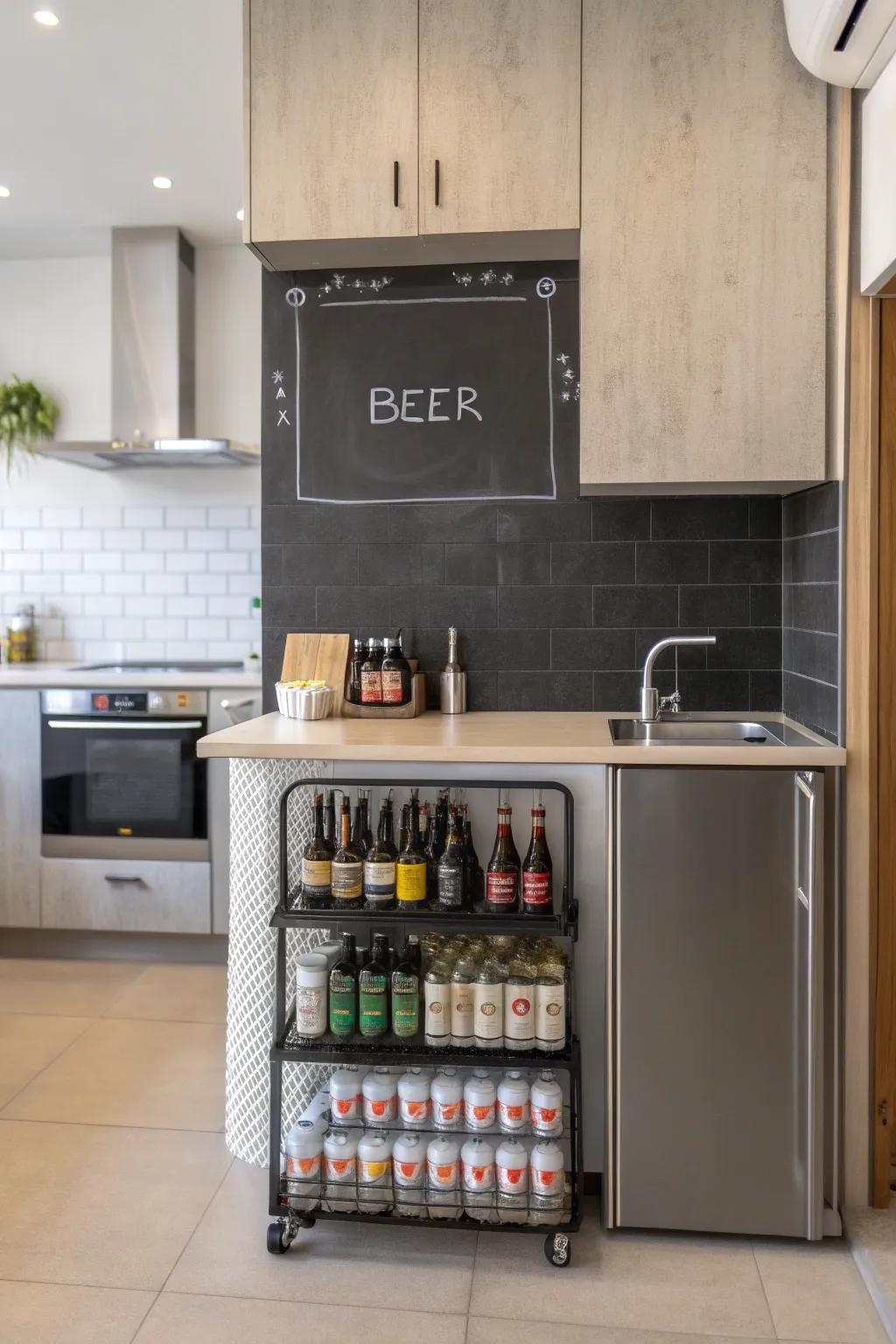 Interactive slate board beer display for a personal impression.