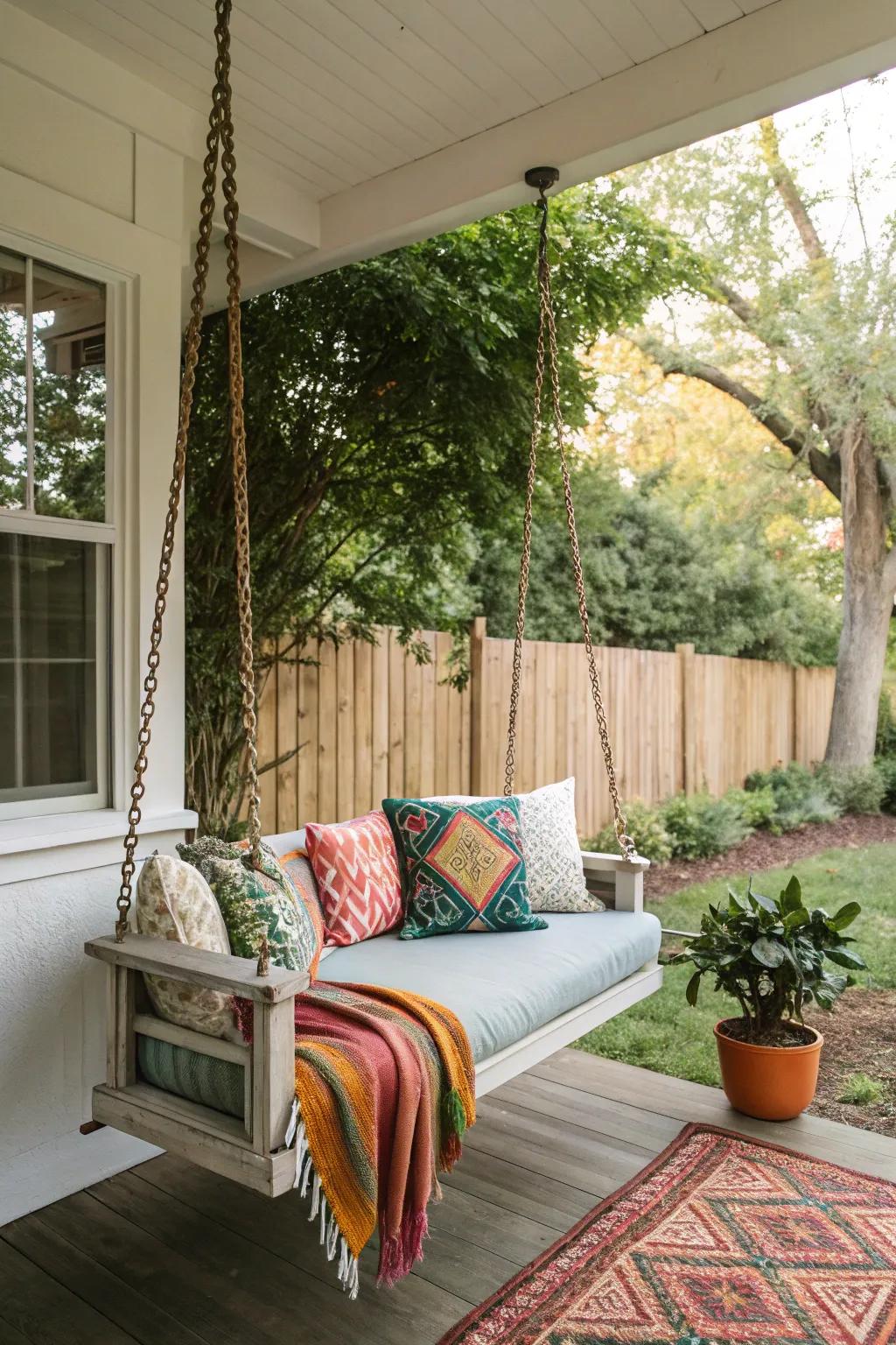 A snug swing alters your veranda into a reposeful sanctuary.