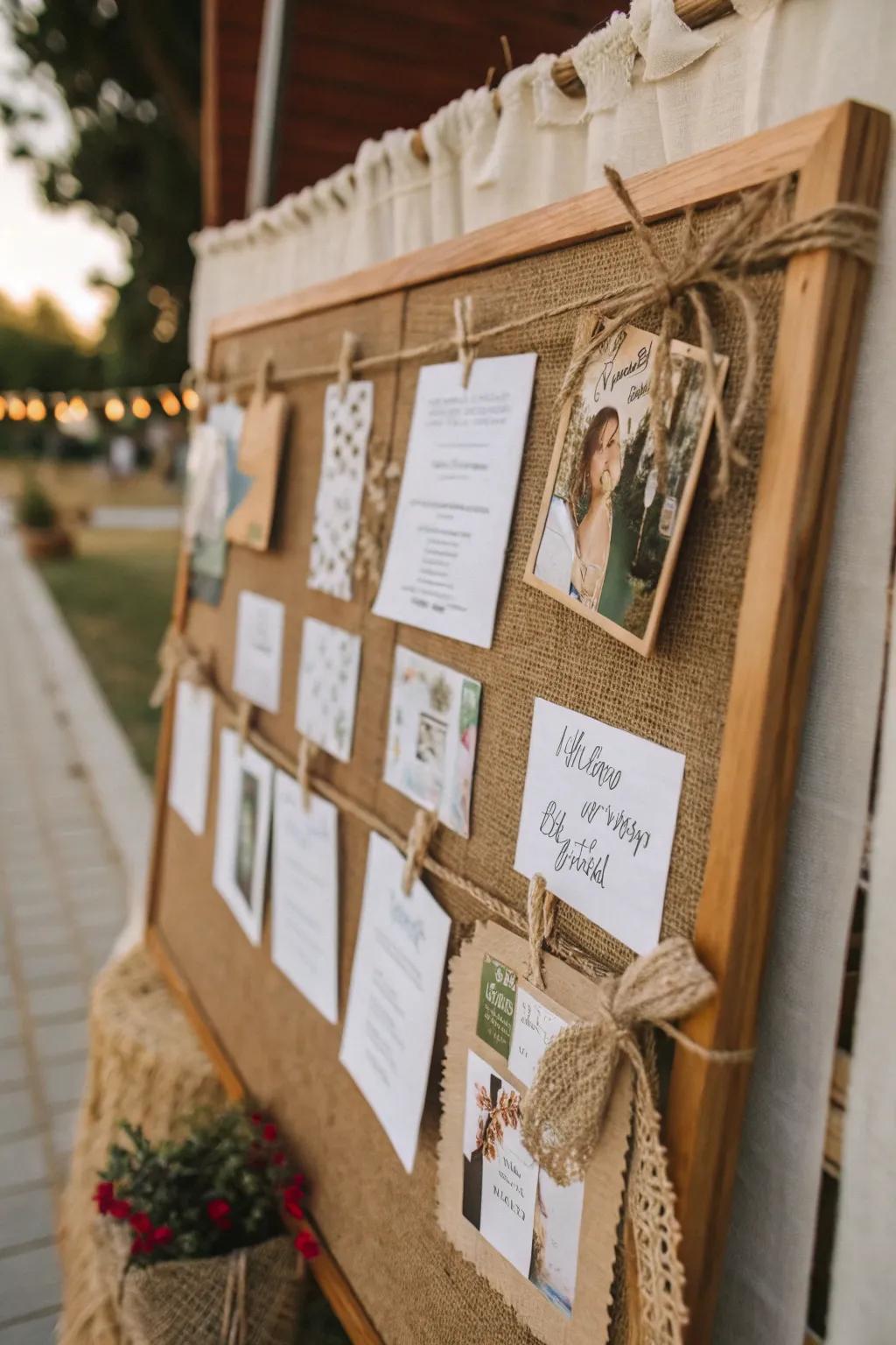 A nature-inspired bulletin board with earthy tones and textures.