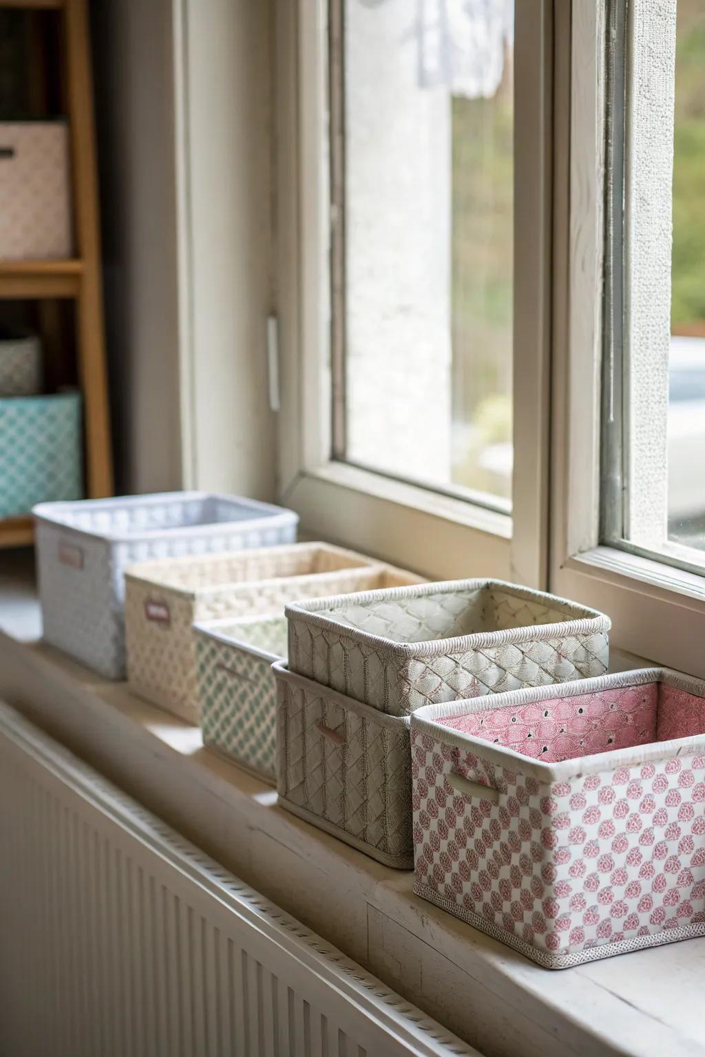 Window sills provide extra storage space without clutter.