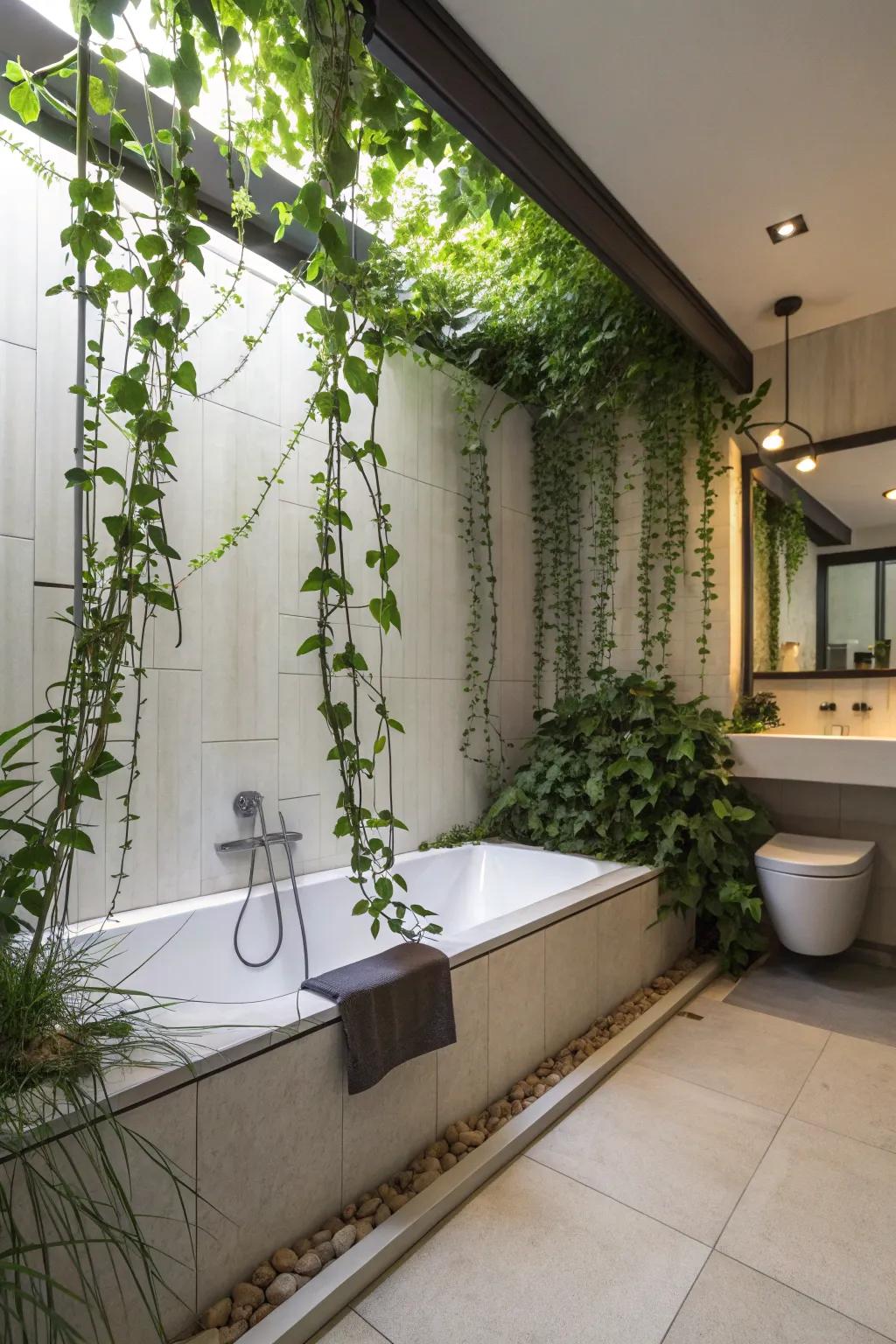 Convert your bathroom into a jungle-themed escape with cascading vines.