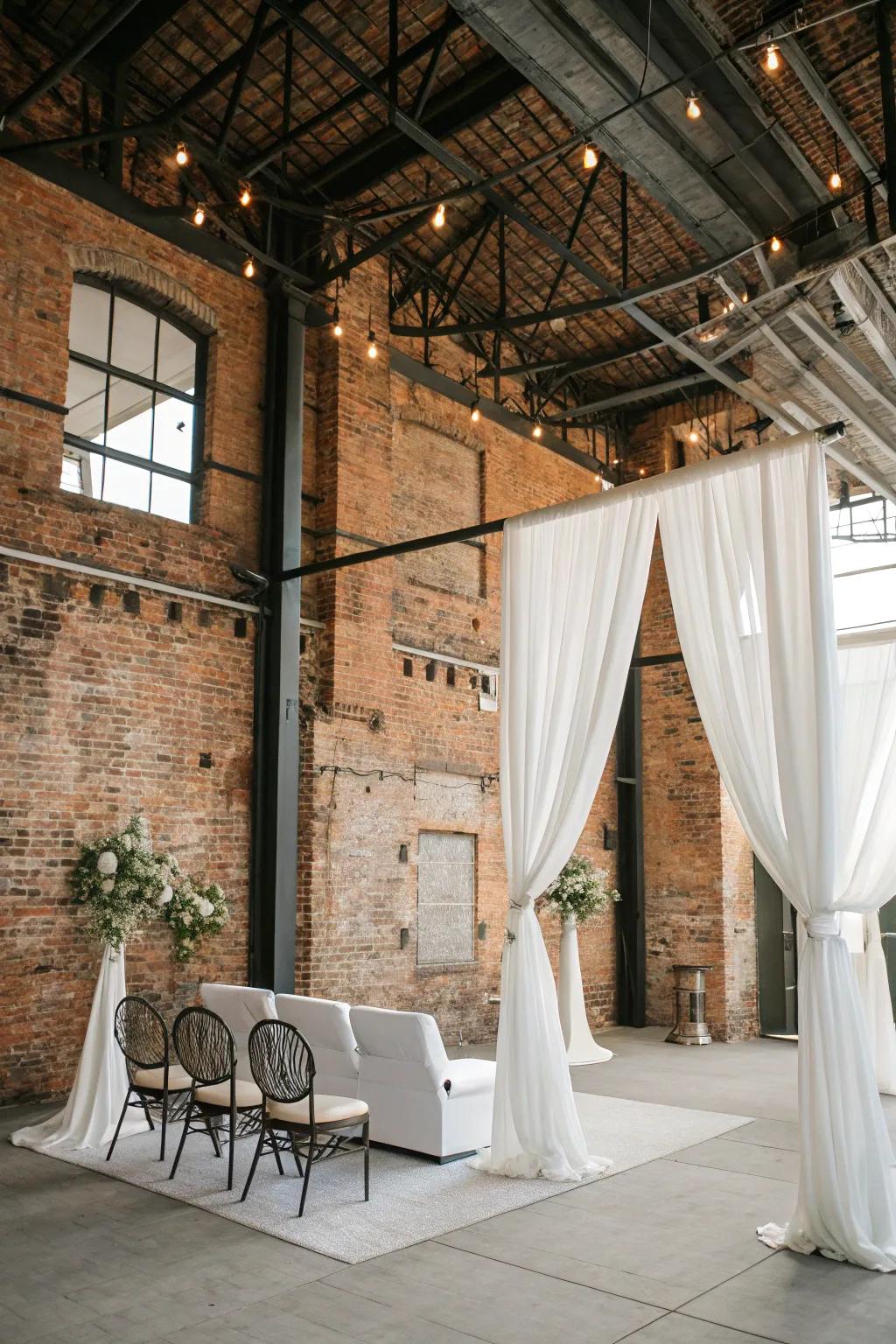 An industrial chic wedding theme that merges urban and elegant styles.