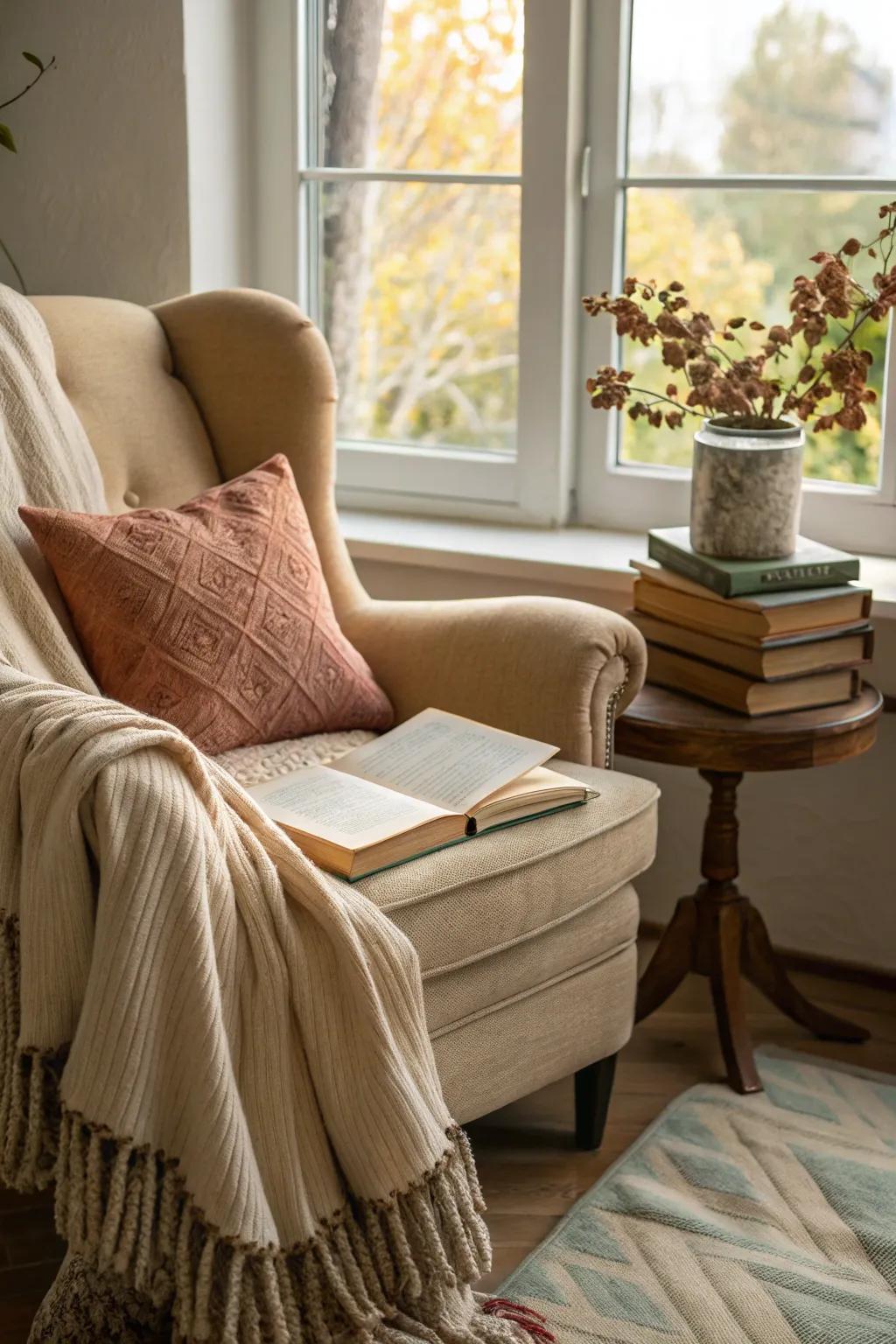 An inviting reading nook for winter relaxation