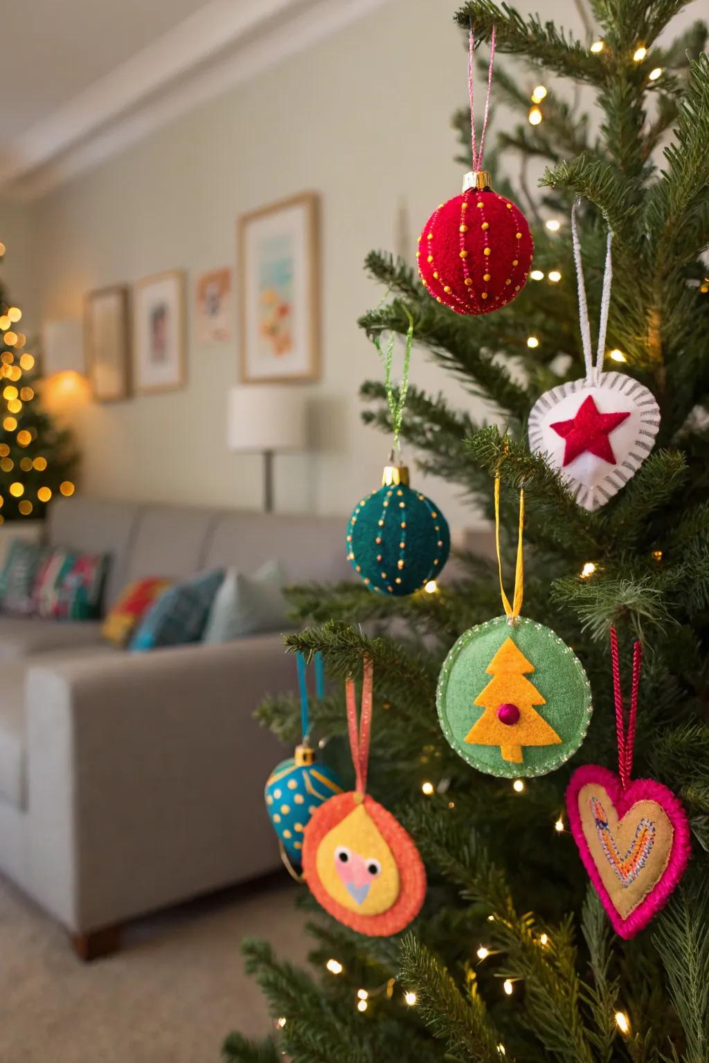 Charming felt ornaments that infuse a personal touch into holiday decor.