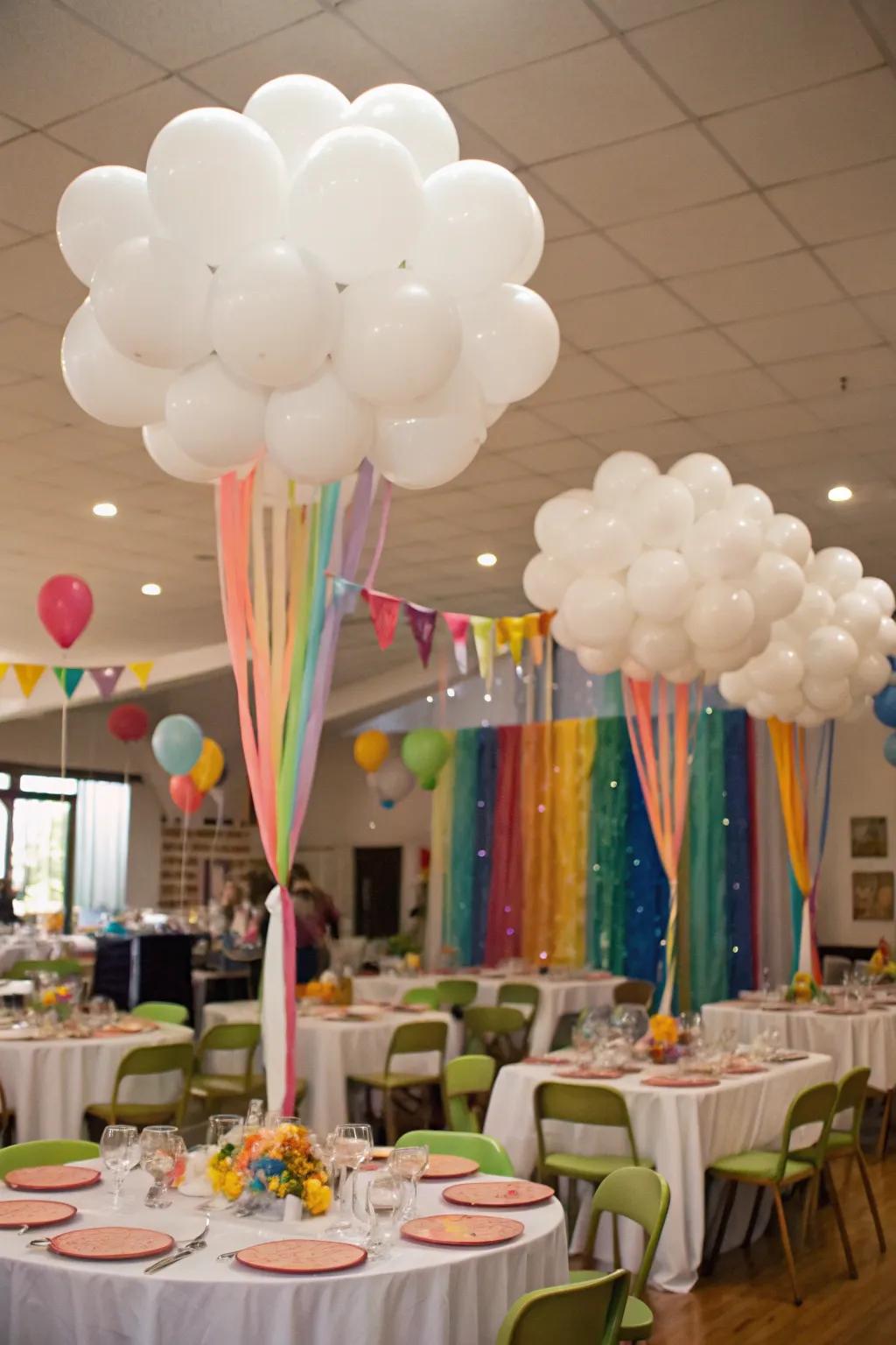 Capricious balloon nimbus engenders a dreamlike atmosphere.