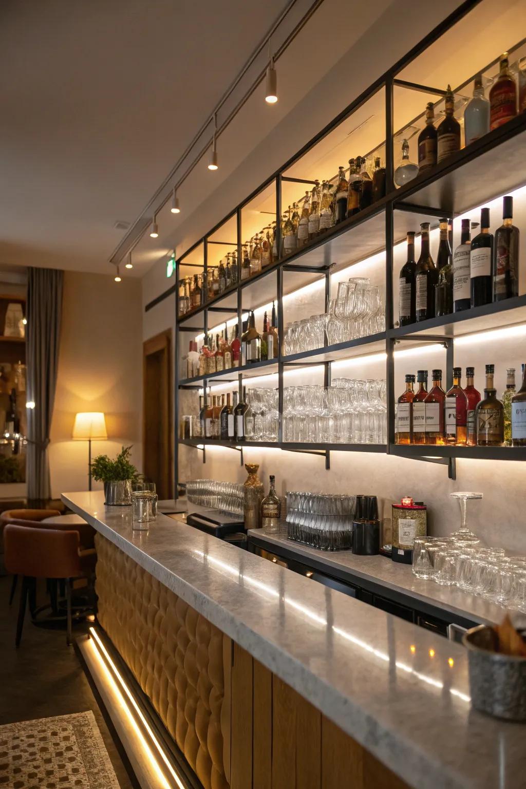 Vertical space utilization keeps the bar area organized and spacious.