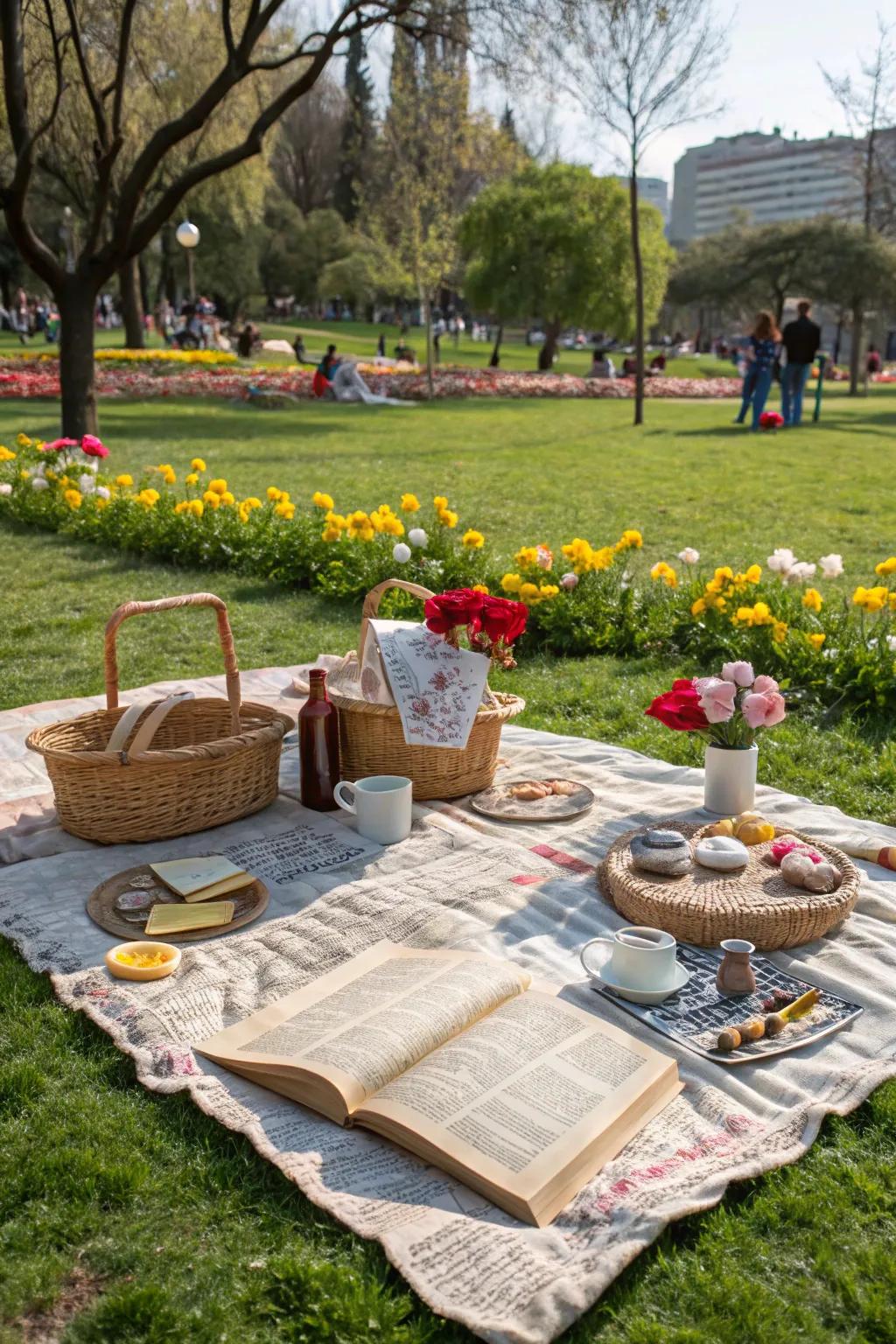 Combine nature and literature with a picnic blanket crafted from large book pages.