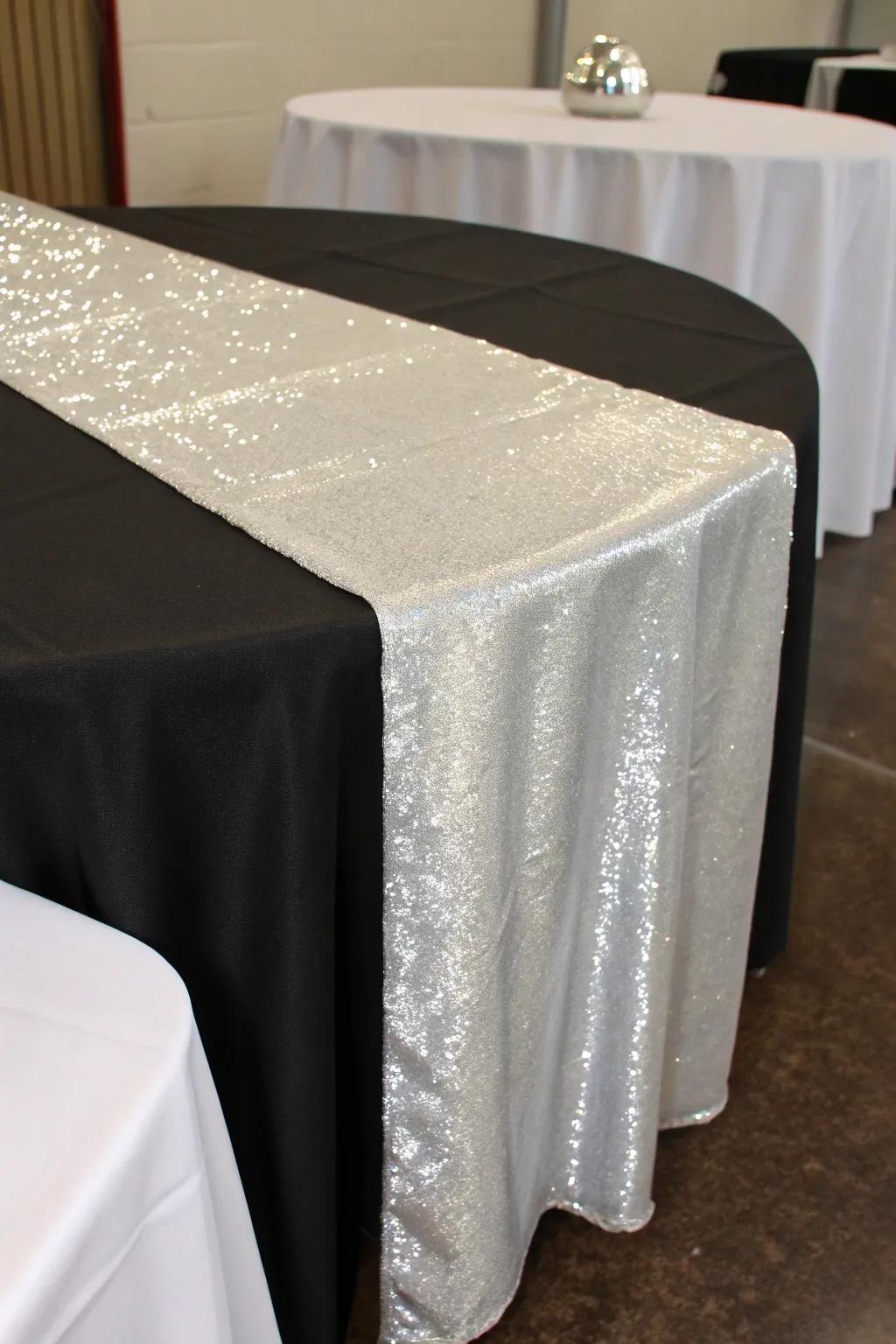 A shimmering table runner adds elegance and depth.