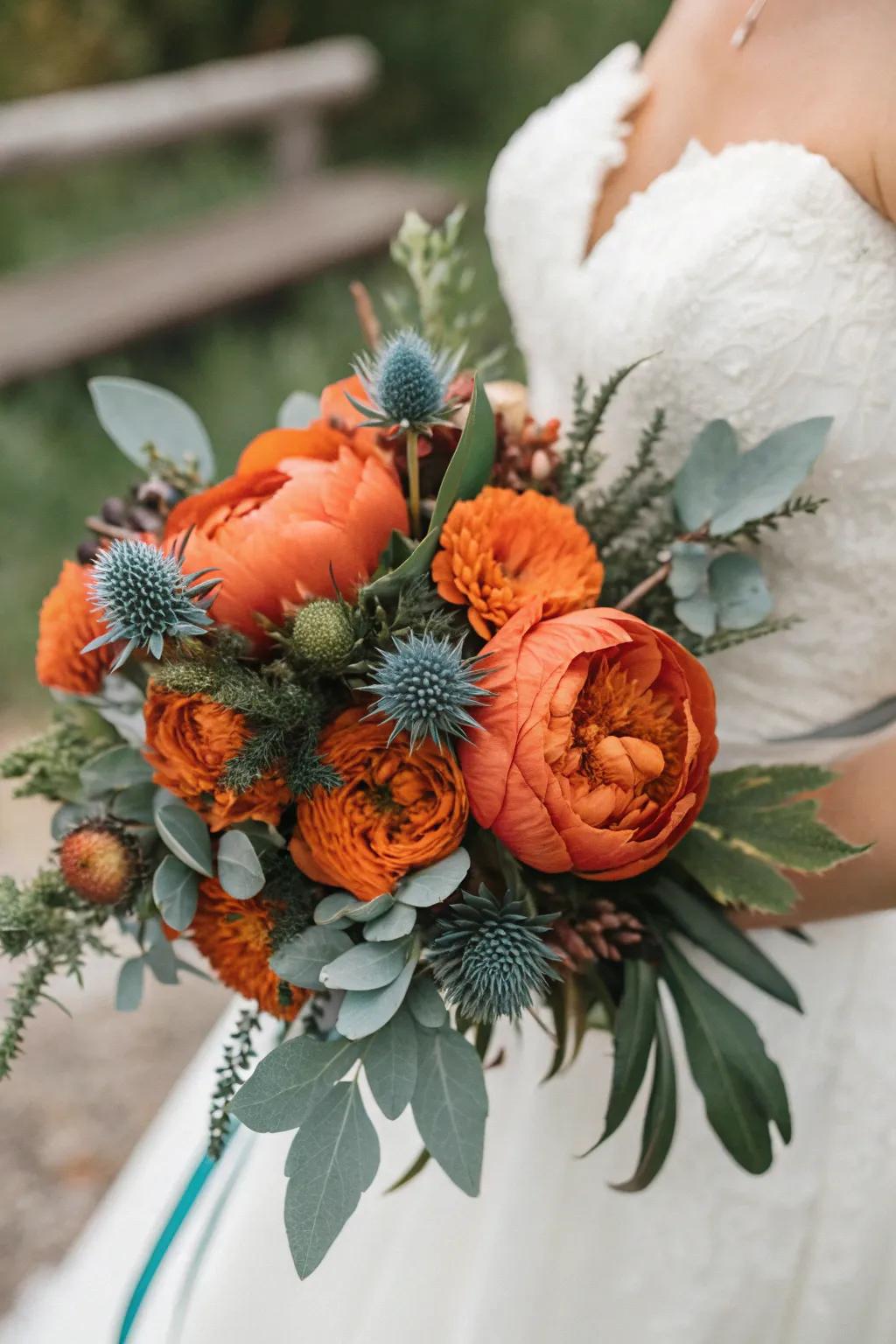 A bridal bouquet that blends bold colors beautifully.