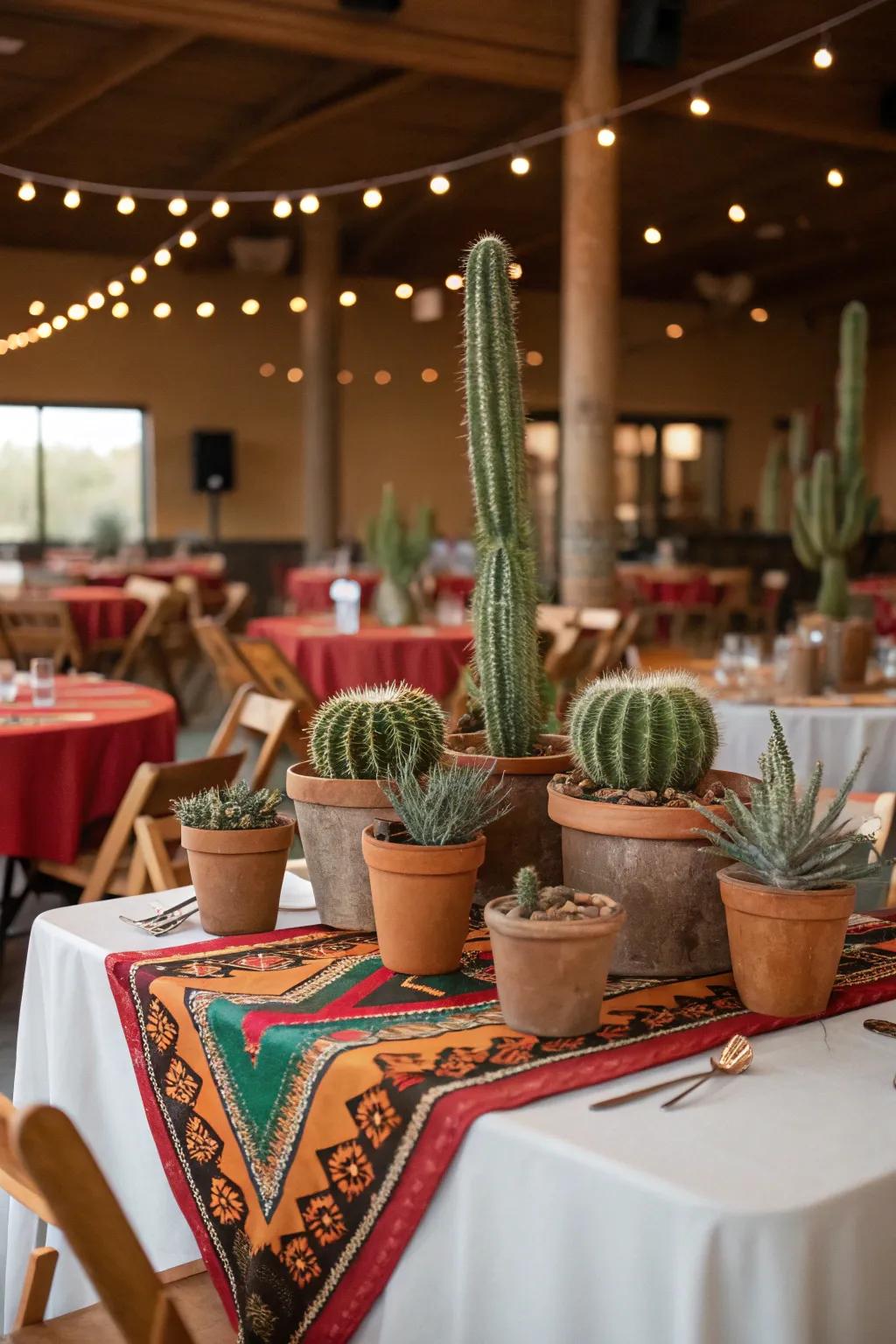 Cacti centerpieces enrich themed function themes with panache.