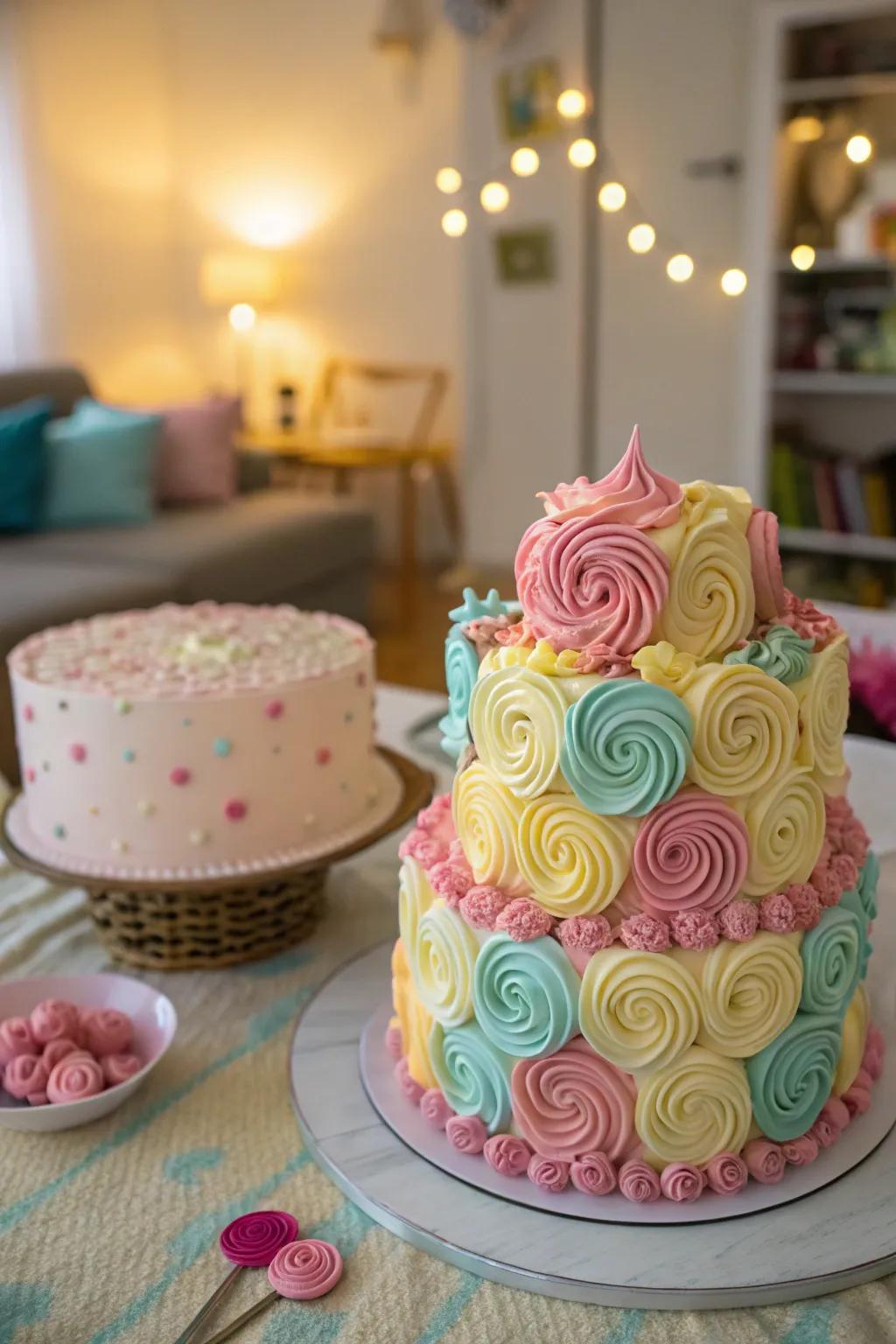 Whimsical swirls and curls for a fun buttercream cake