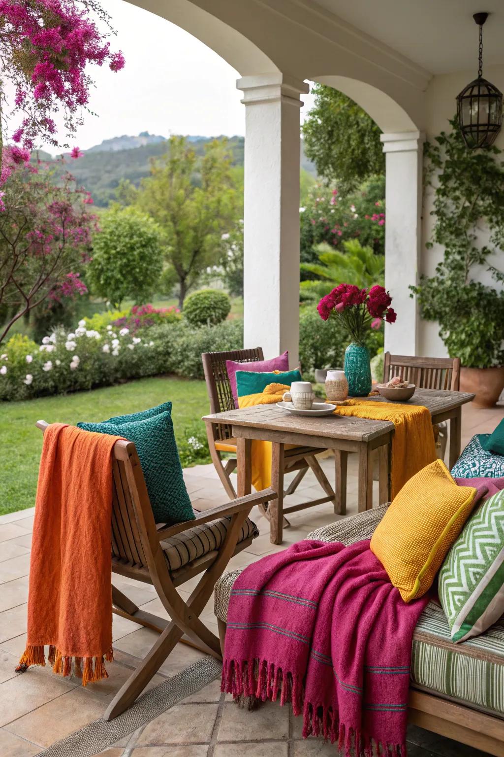 Textiles can transform your patio into a cozy retreat.