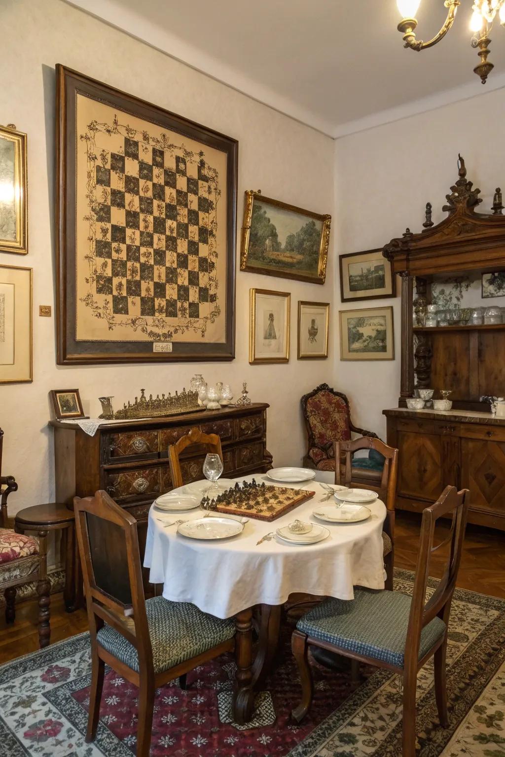 Retro chess artistry blends seamlessly with vintage decor.