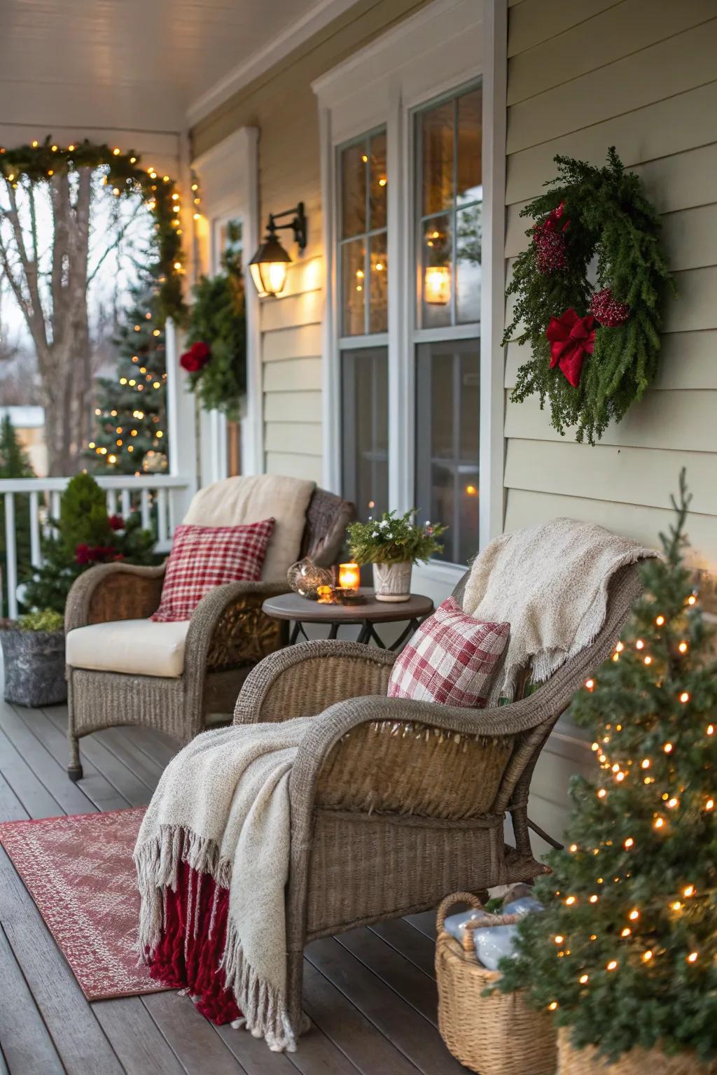 Throws add warmth to your porch setup.