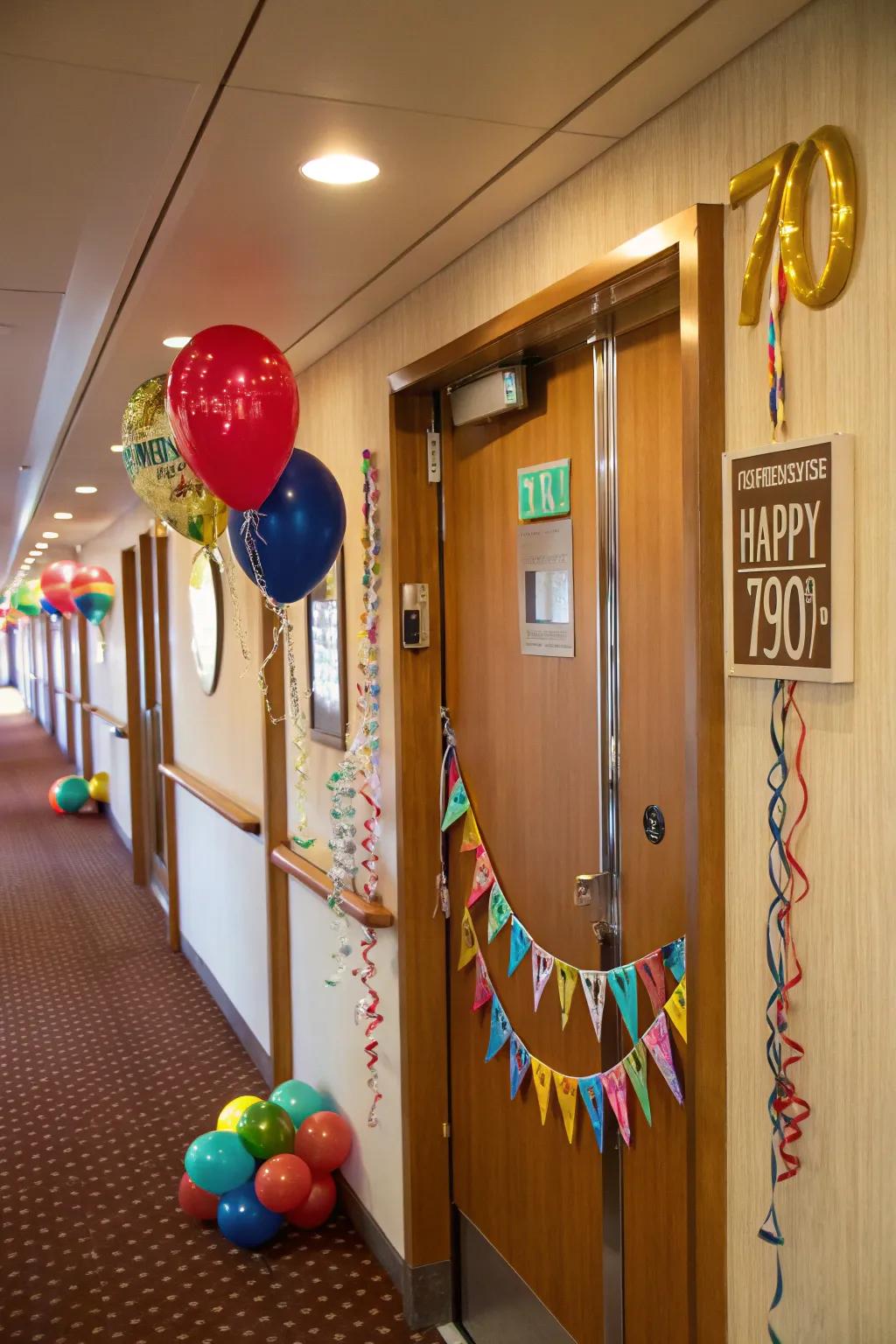 Celebrate special occasions with themed cruise door decorations.