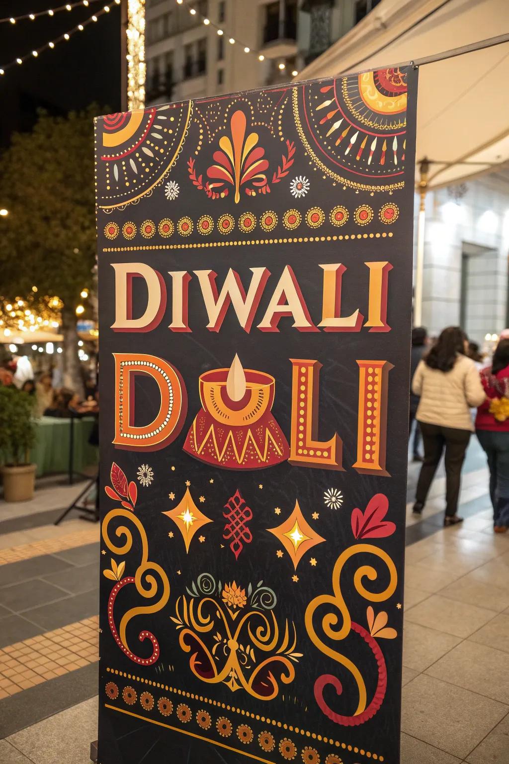A Diwali poster showcasing striking celebratory lettering.