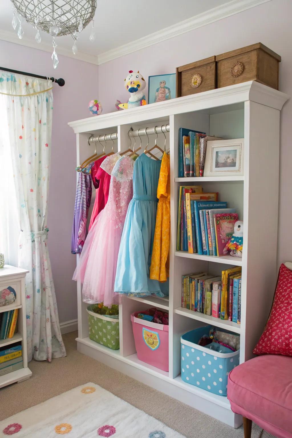 A clever use of a bookshelf boosts storage.