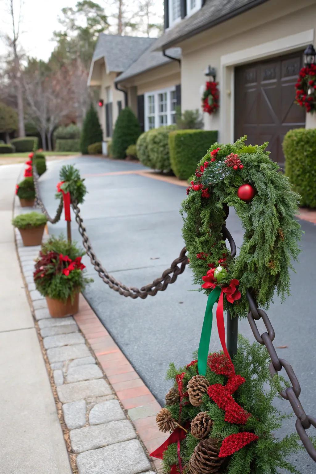 Seasonal adornments disseminate holiday cheer to your driveway.