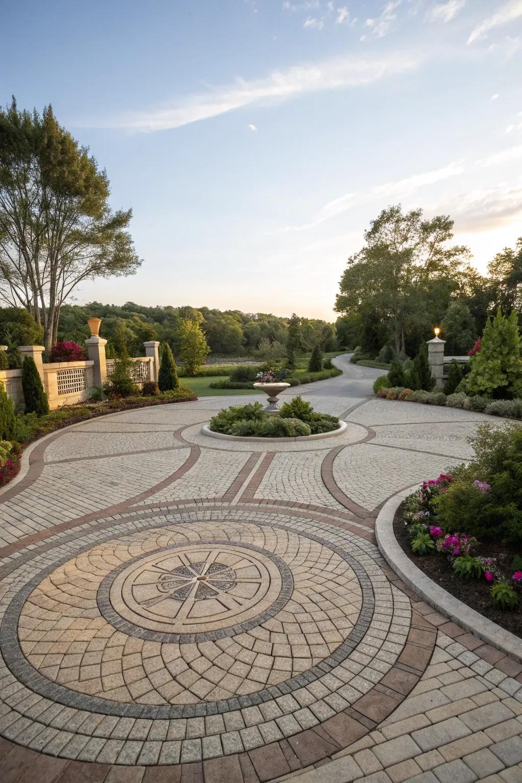 A grand circular driveway that combines elegance and practicality.