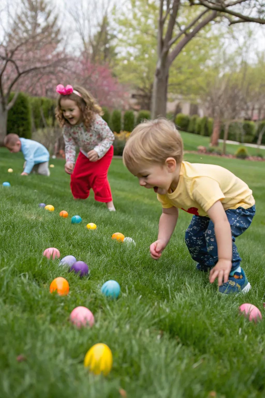 Outdoor amusement involving a competition of propelling gems.