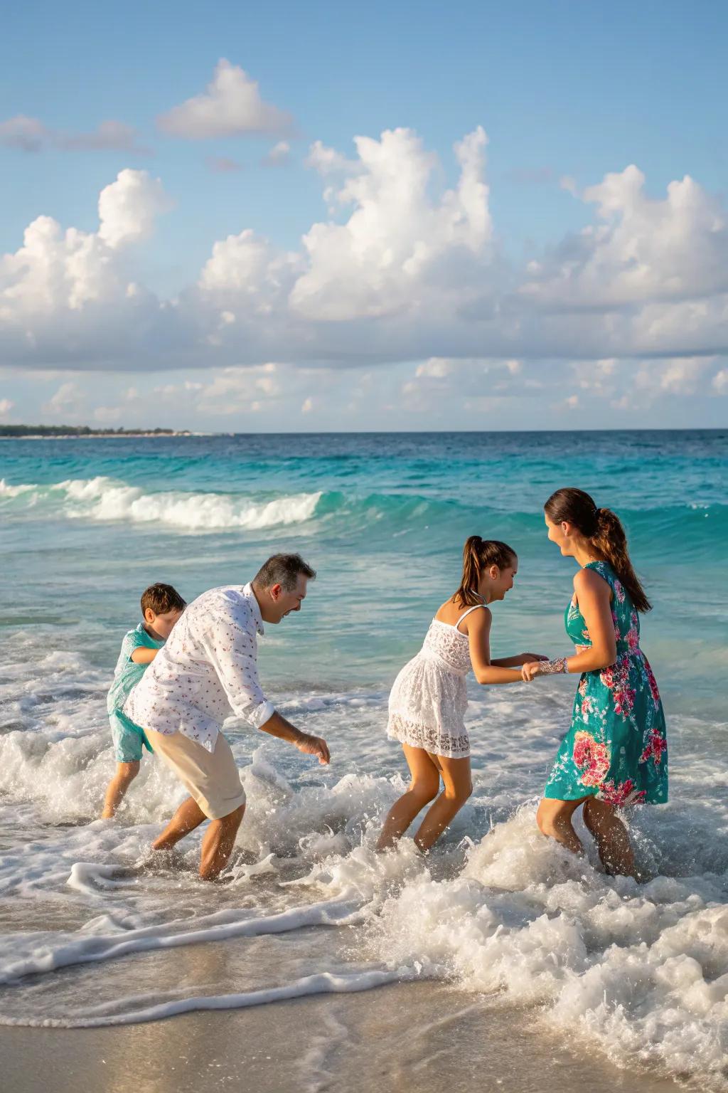 The beach offers a beautiful and natural setting for family fun.