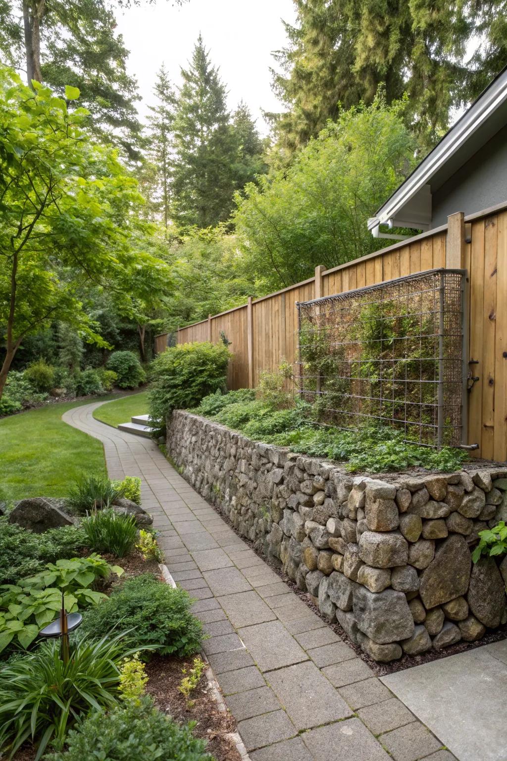 Gabion walls offer an eco-friendly and durable fencing option.