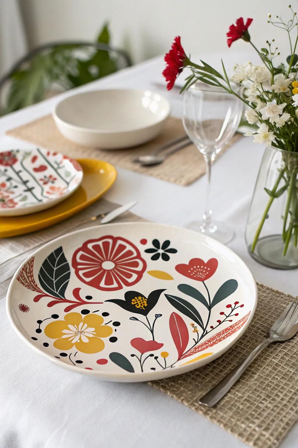 Abstract floral designs offer a modern twist to your plates.