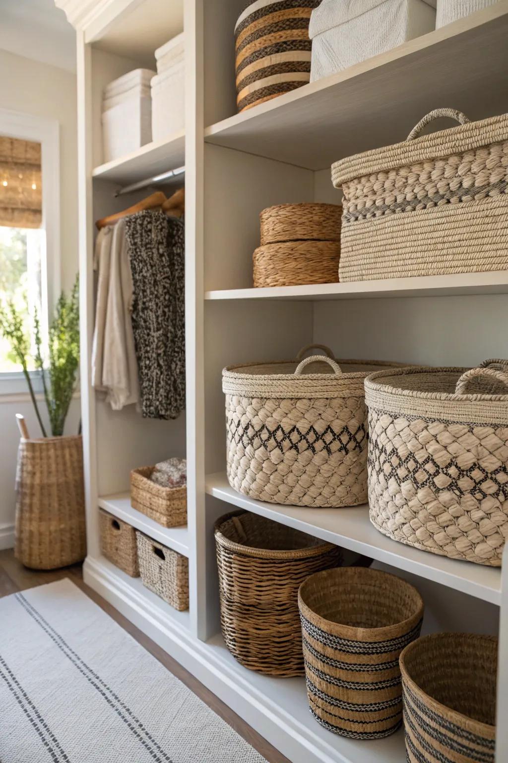 Baskets combine style with practical storage solutions.