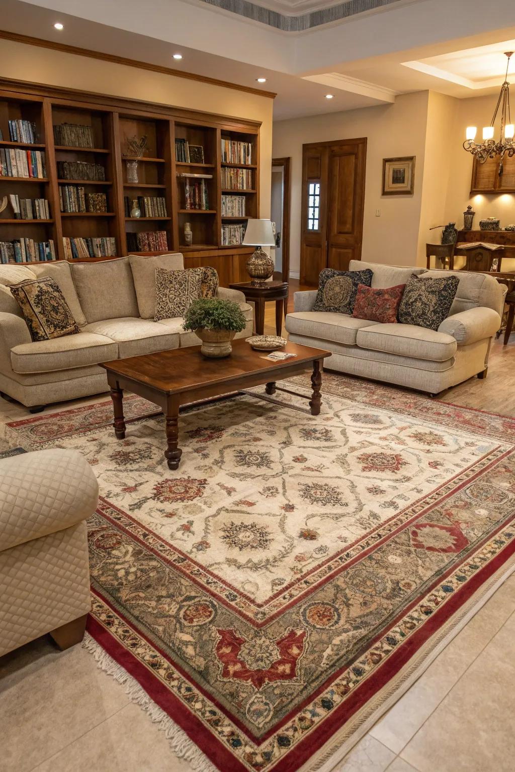 A rug creates a cozy and defined seating area.