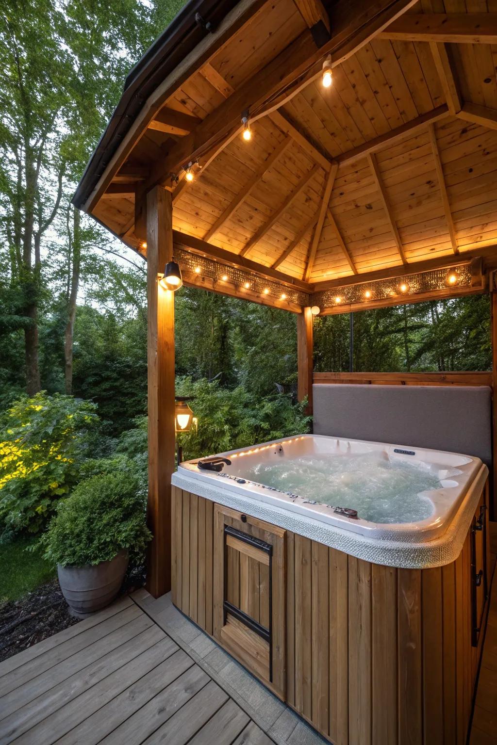 A gazebo with walls ensures full privacy and comfort.