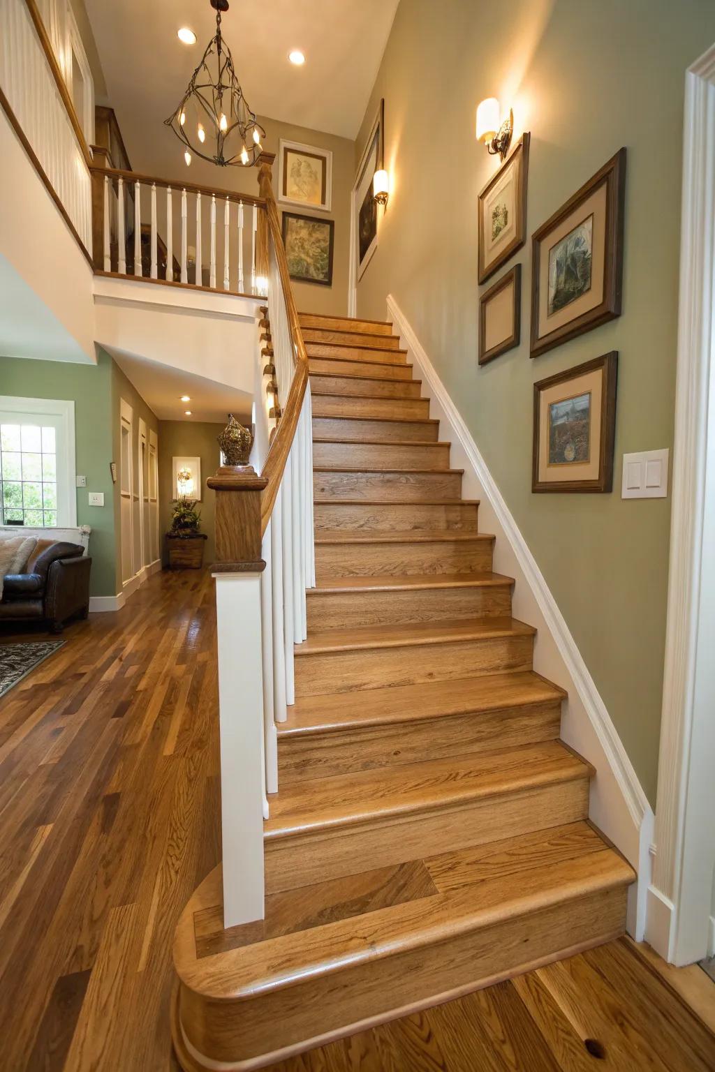 Enhance the coziness of your space through butcher block wood stairs.