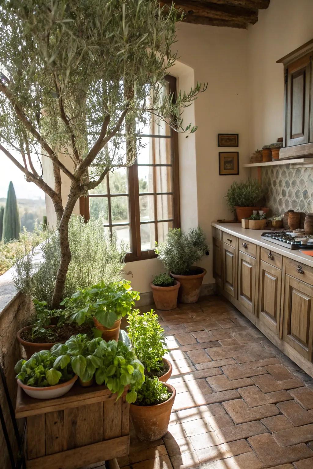 Nature-inspired accents like potted herbs bring freshness.