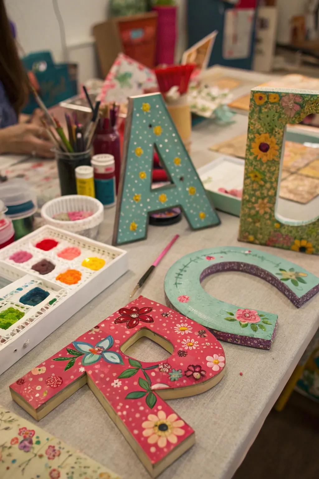 Mixed media letters showcasing a spectrum of textures.