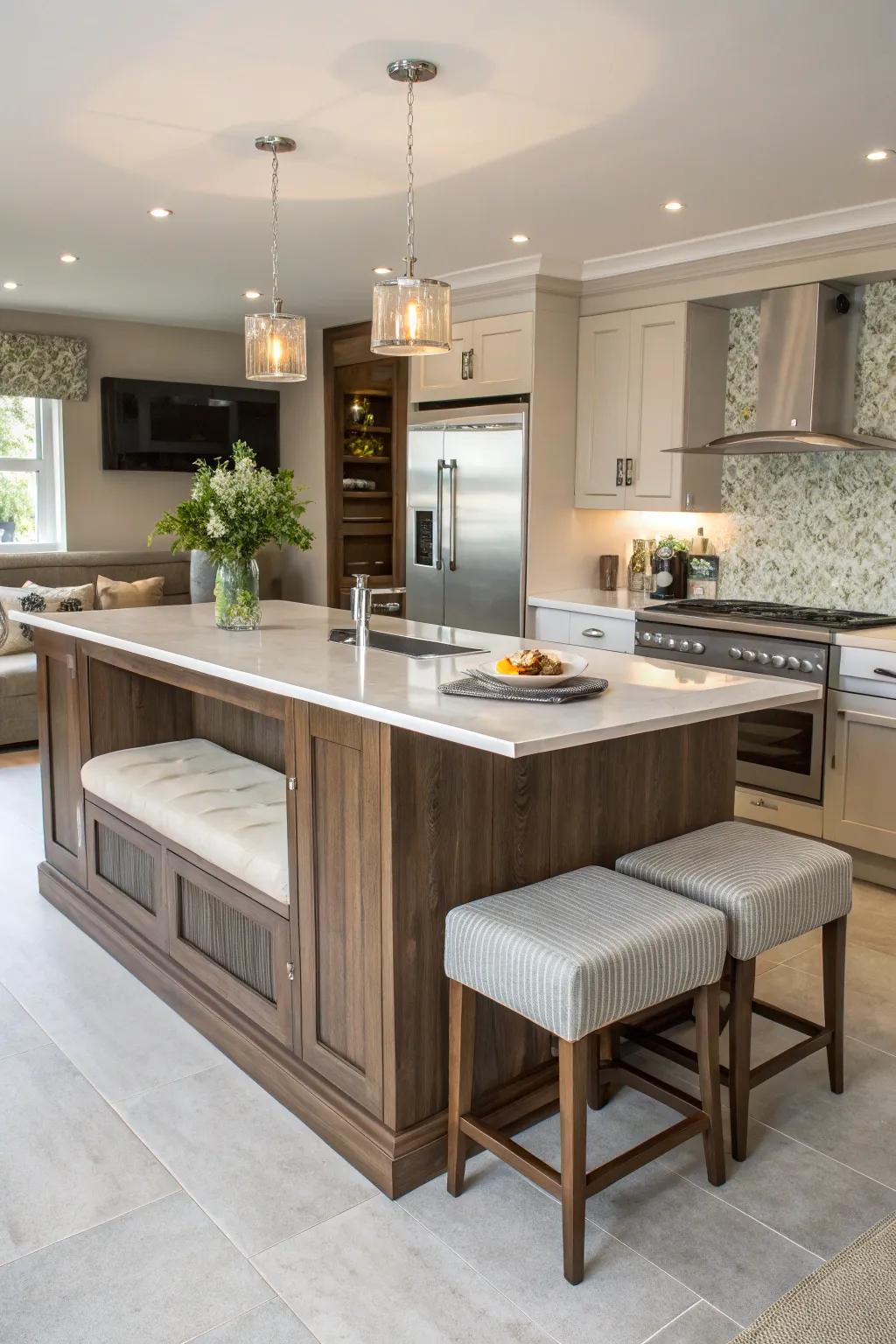 Merge utility and sociability with seated island design.