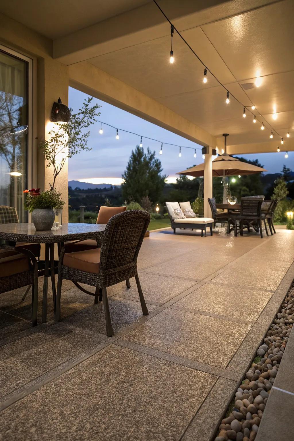 Distinct zones for varied activities on the patio.