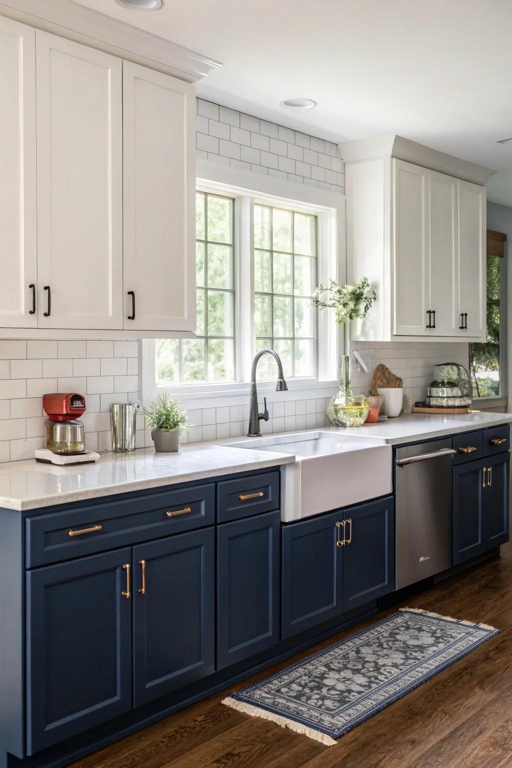 Two-toned cabinets add depth and visual interest to kitchen designs.