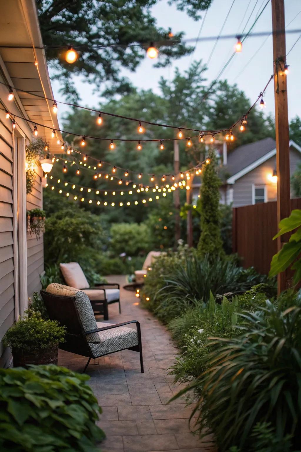 String lights enhance any outdoor area with a whimsical touch.