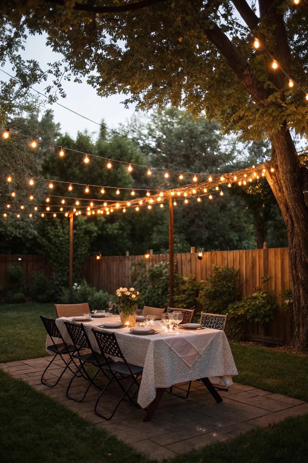 An outdoor dining area is perfect for enjoying meals under the open sky.