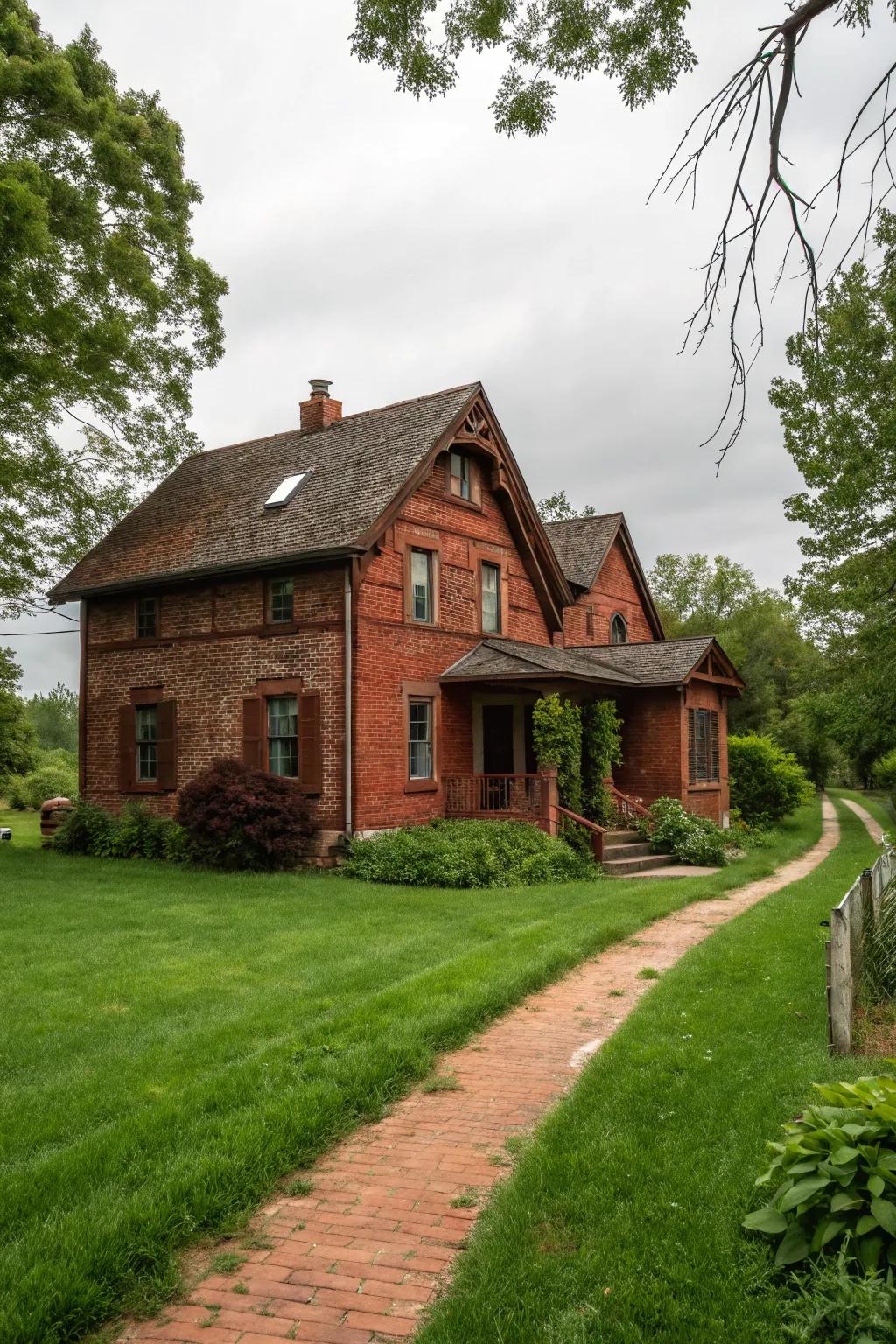 Woodland brown trim enhances the natural and earthy aesthetic of red brick homes.