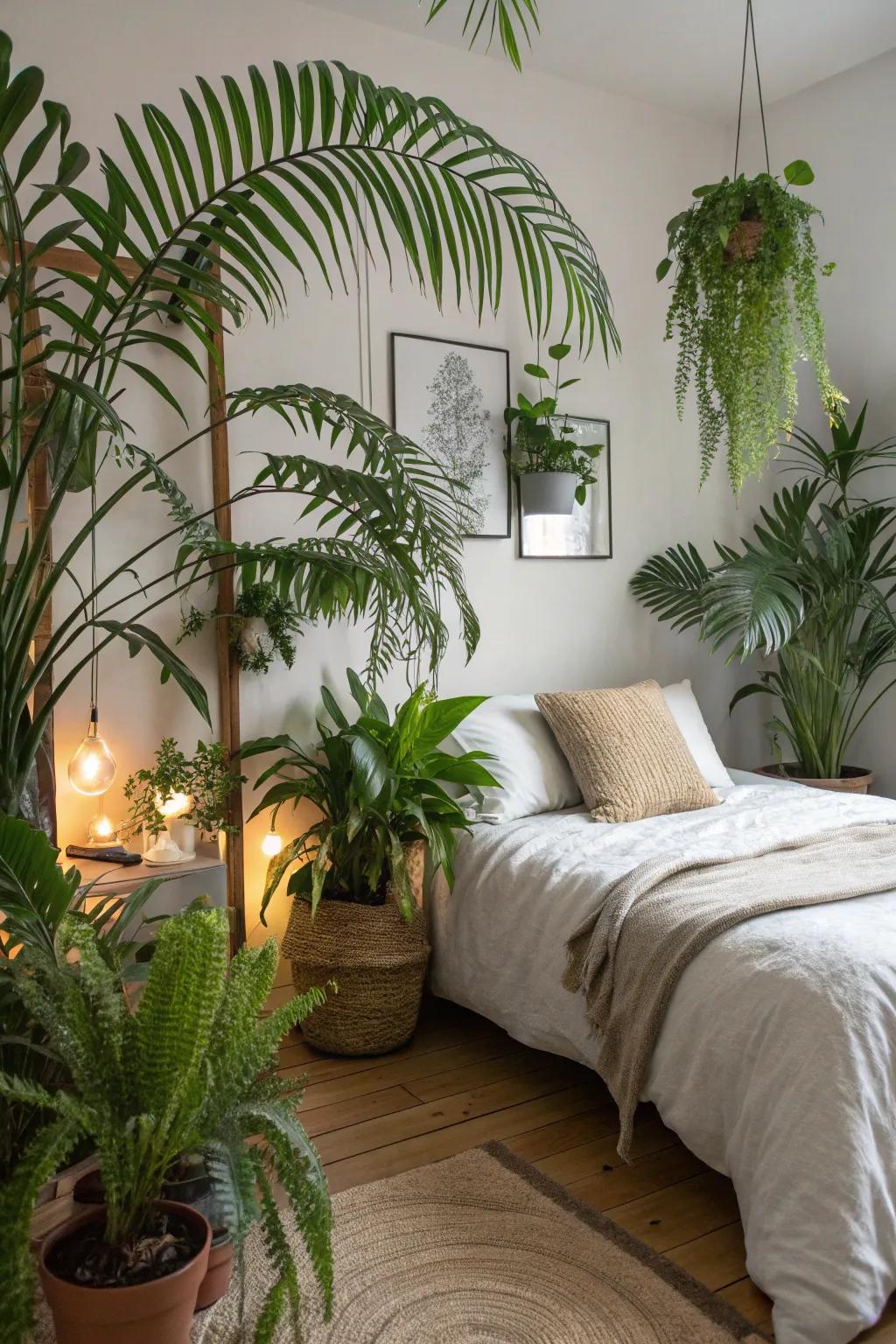 Interior greenery creates a lush, vibrant atmosphere.