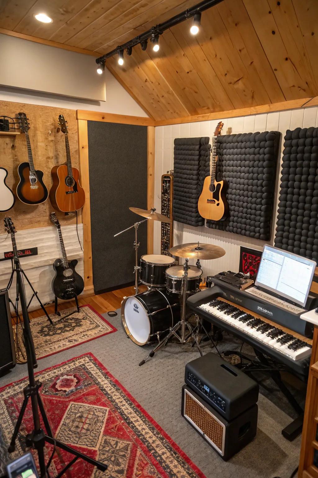 A music aficionado's ideal studio in a she shed.