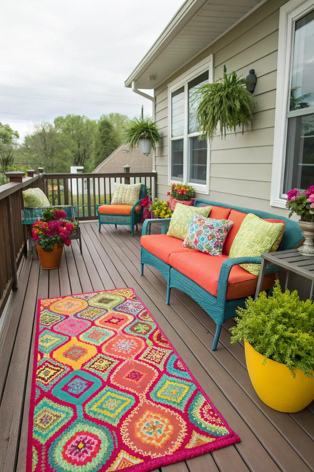 Bright accents bring life and personality to the deck.