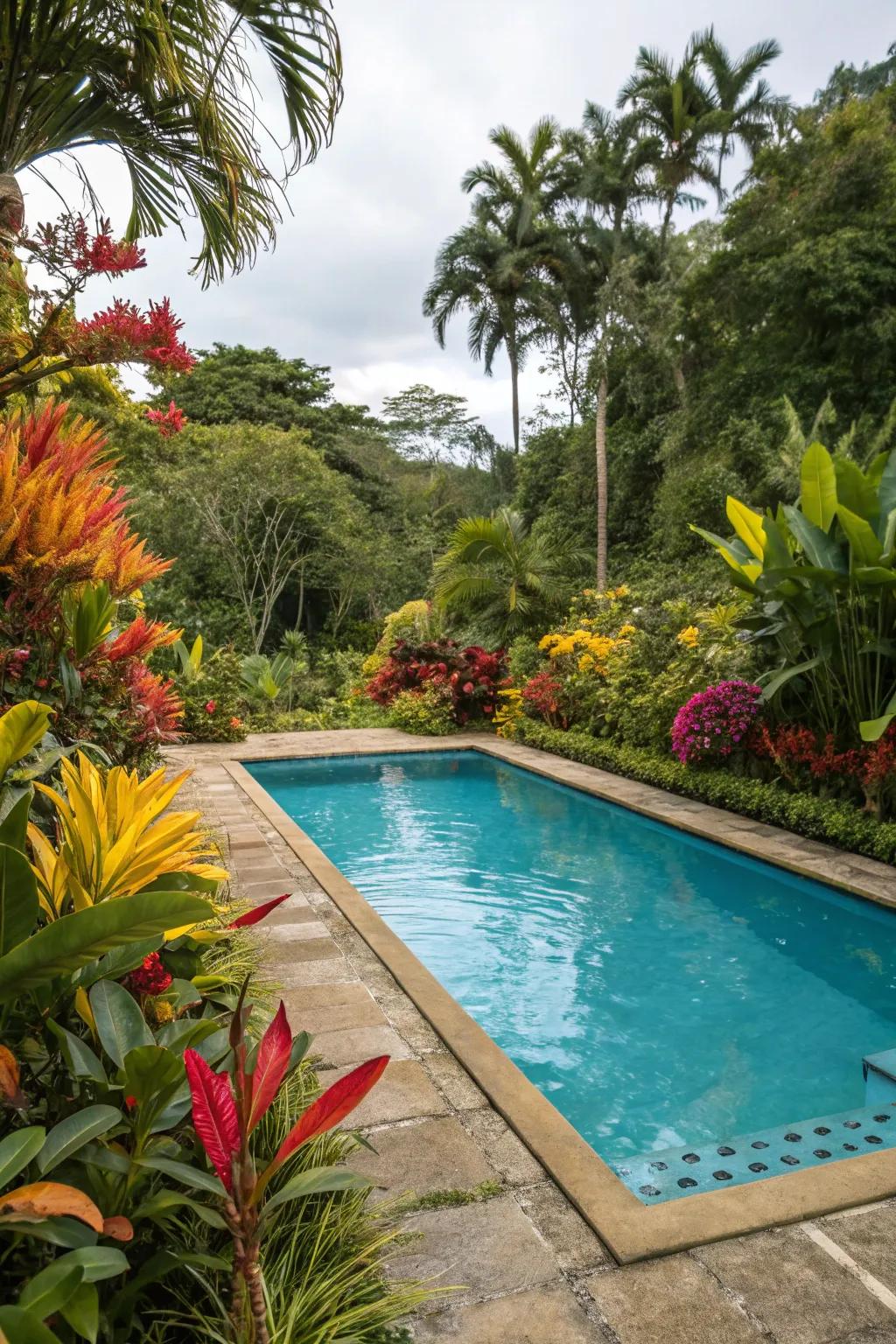 Tropical plants bring vibrant color and an exotic touch.