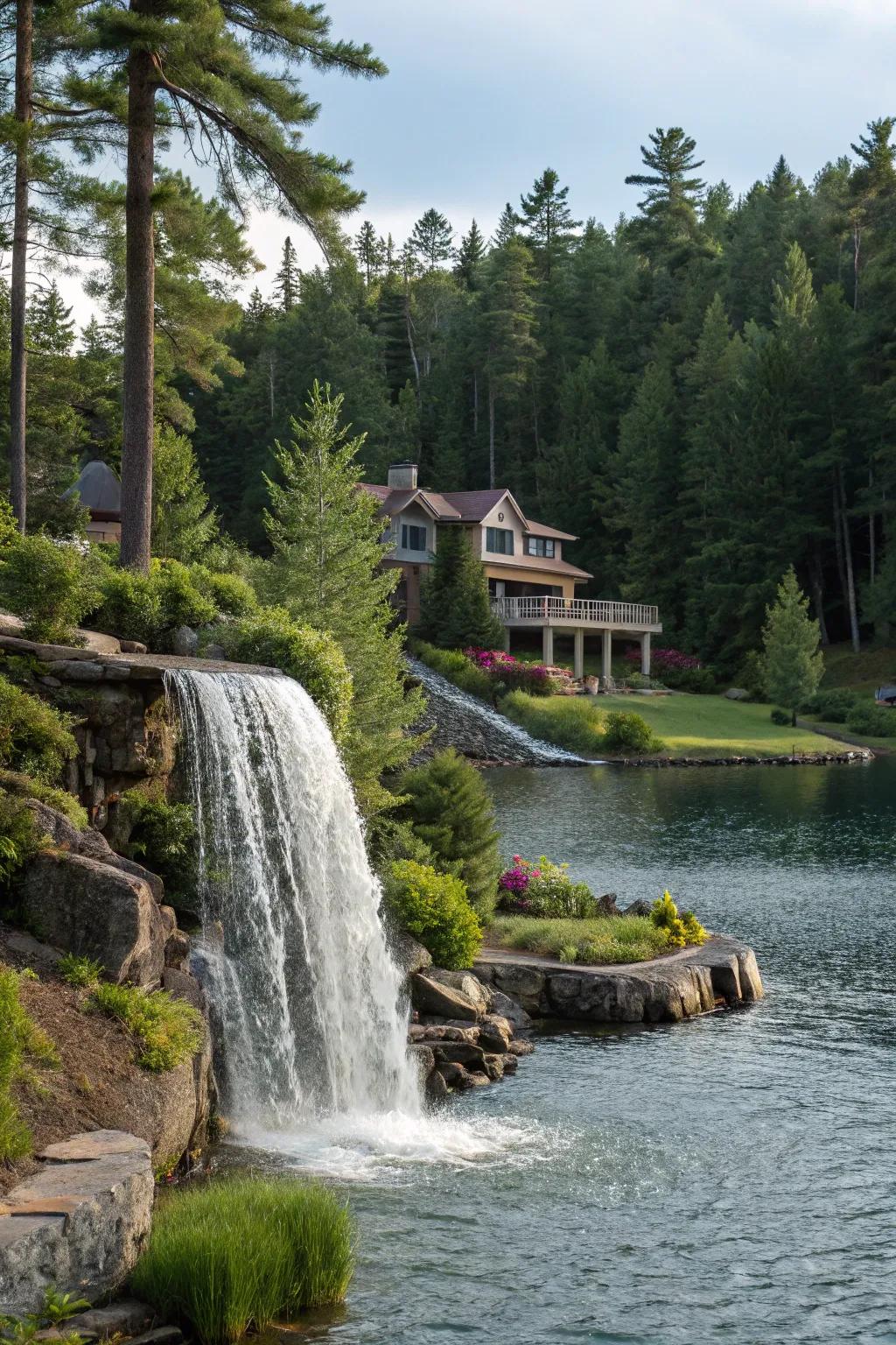 A stunning waterfall feature that enhances the natural beauty of the landscape.