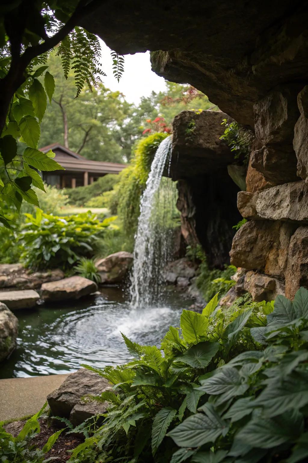 A hidden grotto waterfall offers a mysterious and magical retreat.