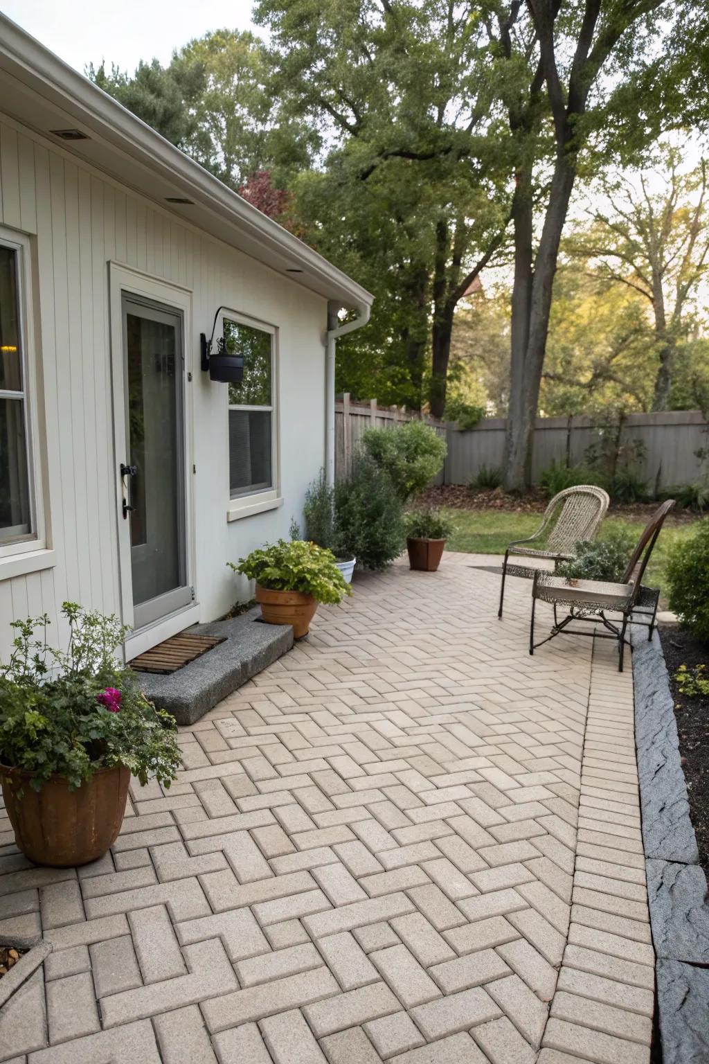 Herringbone patterns add sophistication to any patio.