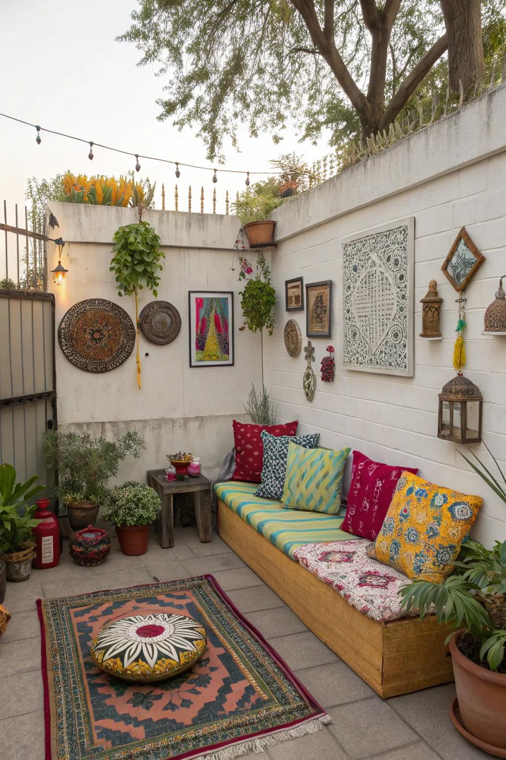 A small patio personalized with unique touches and decor.