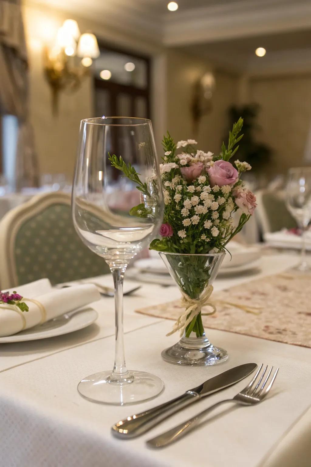 A wine glass vase adds a touch of elegance to your dining experience.