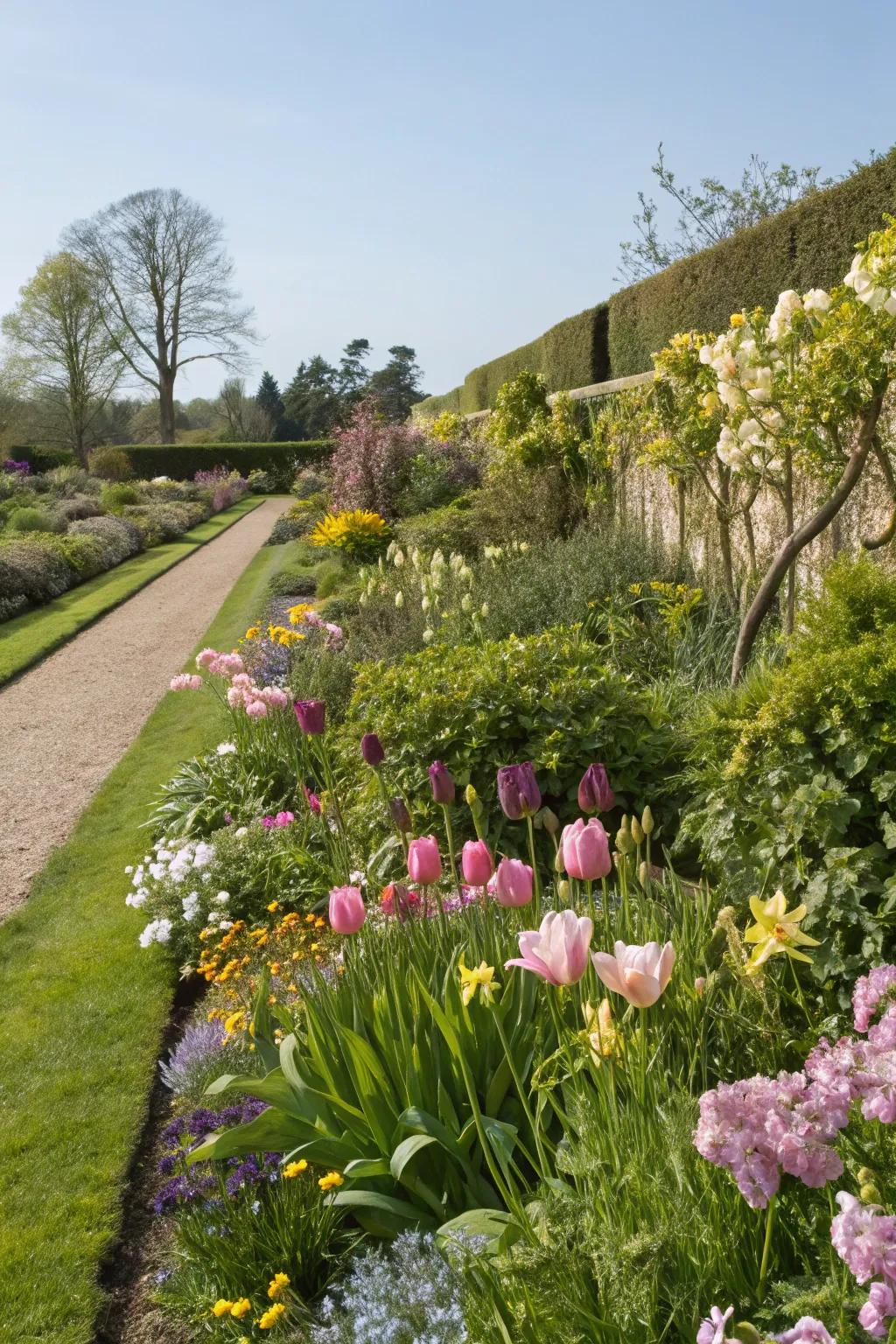 Spring-flourishing plants ensure a lush garden display.