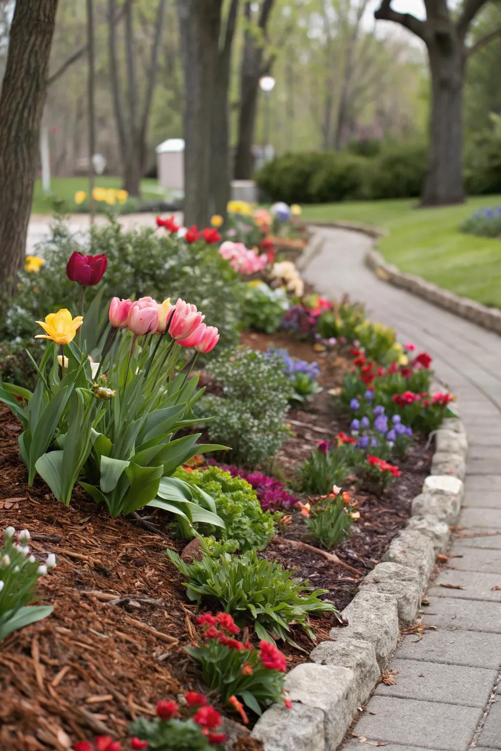 Mulch introducing color and texture to the garden.